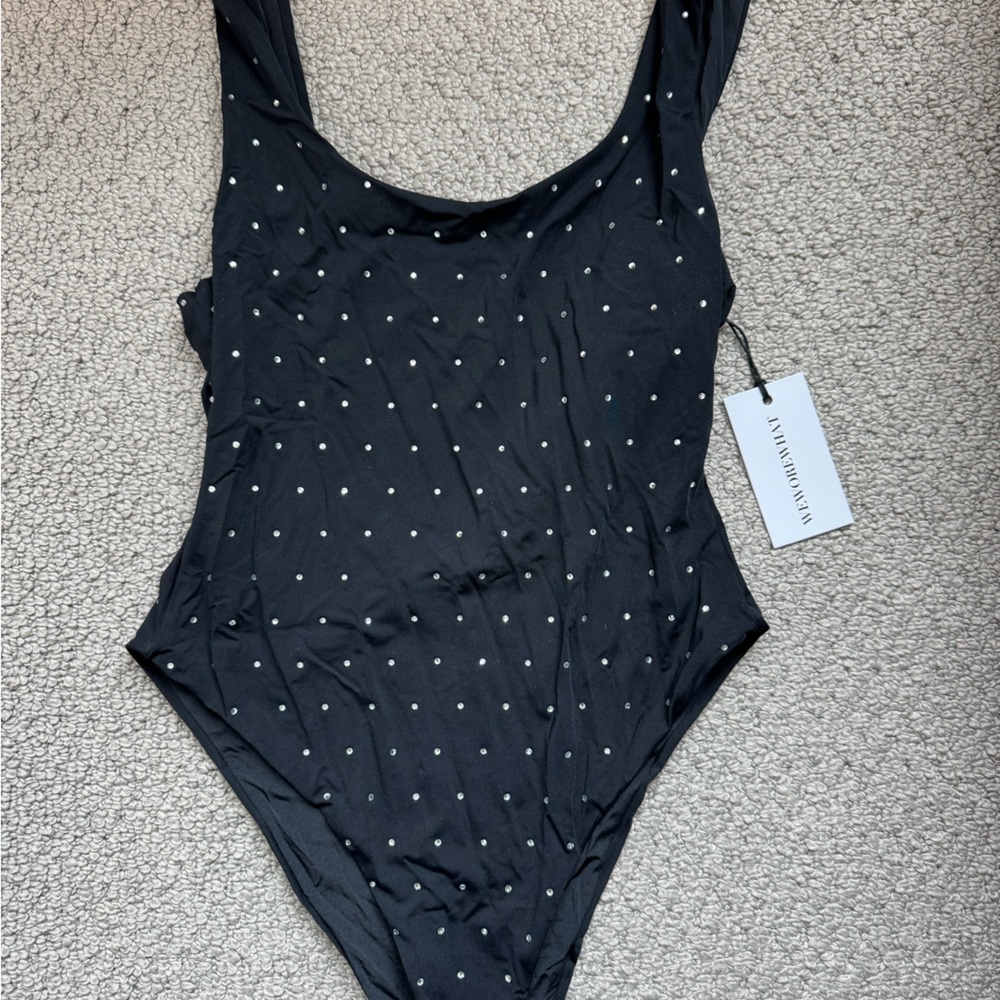 WeWoreWhat Black rhinestone one piece